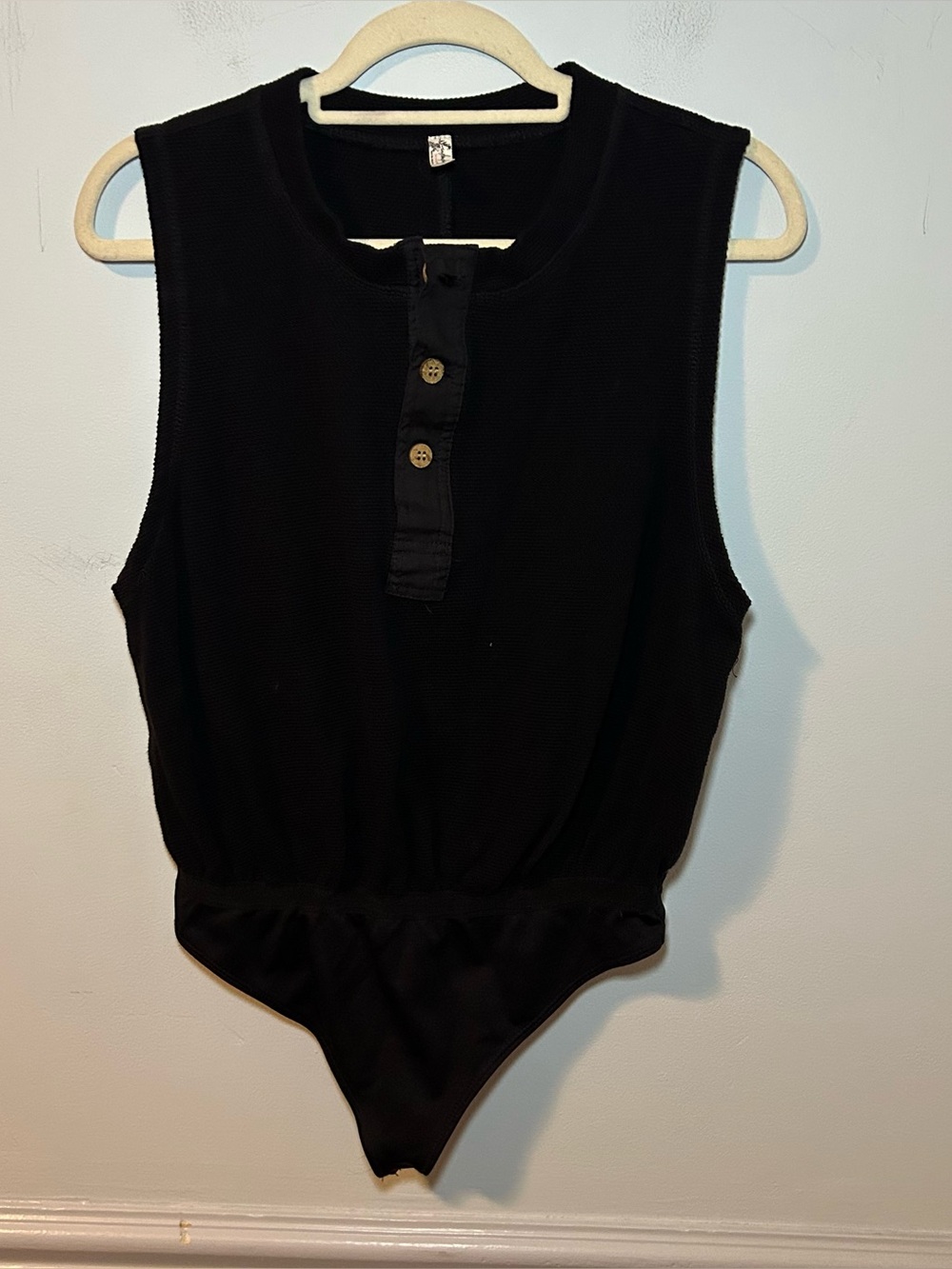 Intimately Free People Peek Aye Black Textured Henley Sleeveless Bodysuit Size M